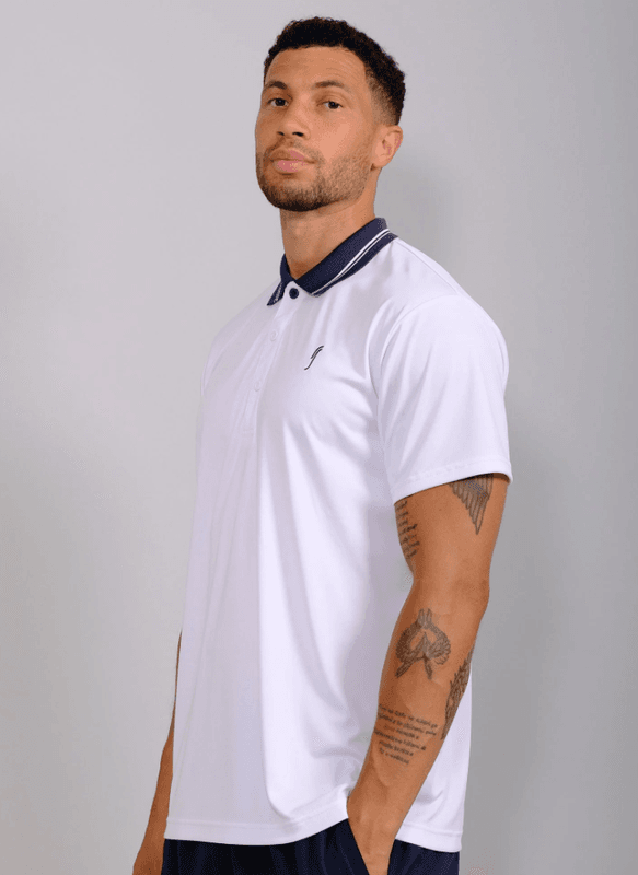RS Men's Performance Court Polo - Stripled Collar REC (White / Navy)
