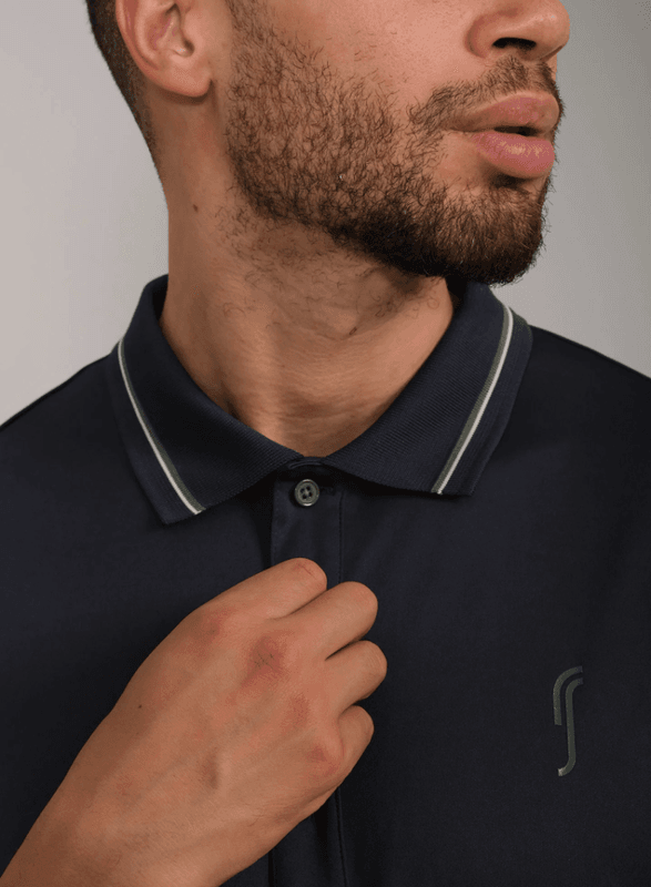 RS Men's Performance Court Polo - Striped Collar (Navy / Court Green)